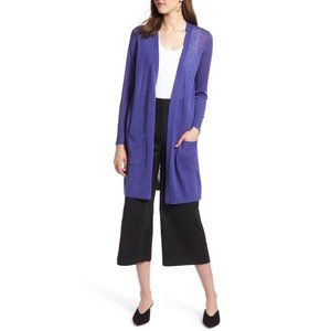 Halogen Long Linen Blend Cardigan Sweater Open Front Purple Petite Small PS